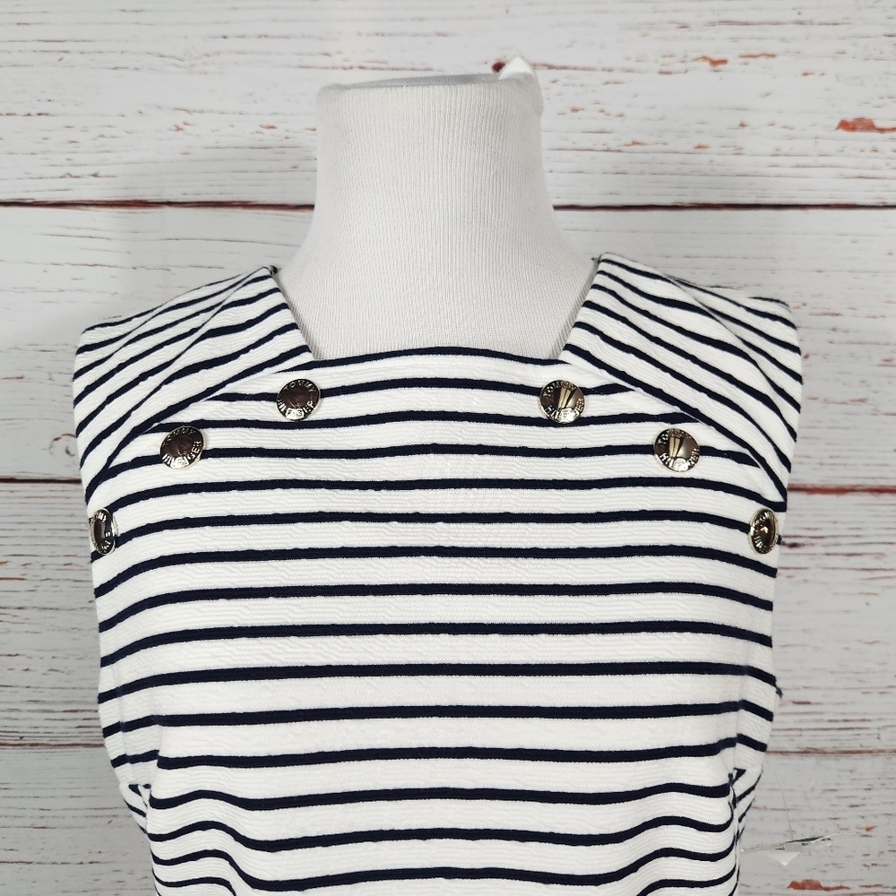 TOMMY HILFIGER Sleeveless Striped Nautical Sheath Dress Navy And White Size 8 - Picture 4 of 9